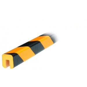 Schwarzes und gelbes Kantenschutzprofil Typ G aus Schaumstoff mit U-Profil zum Schutz von Ecken und Kanten vor Stößen.