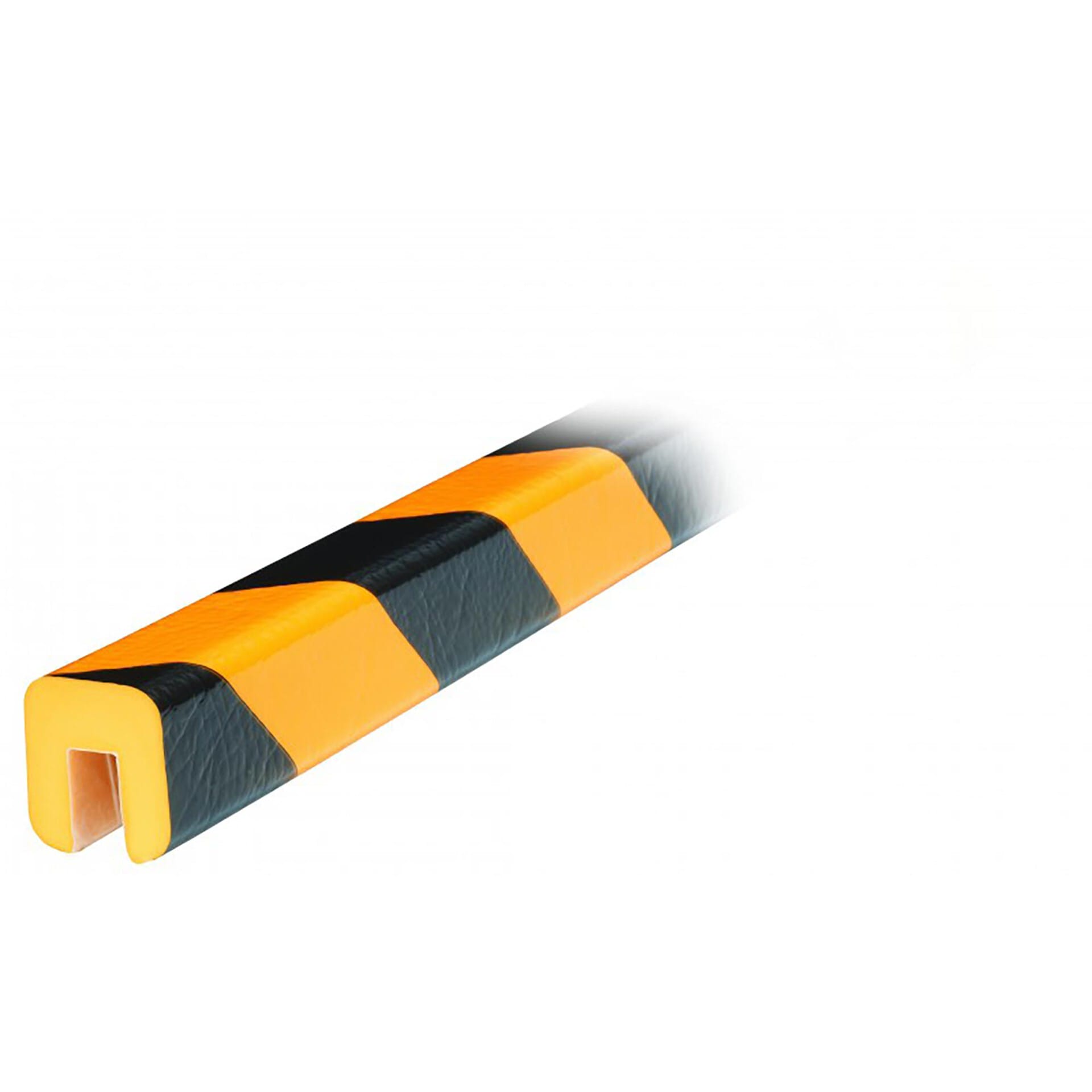 Schwarzes und gelbes Kantenschutzprofil Typ G aus Schaumstoff mit U-Profil zum Schutz von Ecken und Kanten vor Stößen.