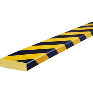 Flächenschutz Typ S mit Edelstahlbasis, langer rechteckiger Rammschutz, gelb-schwarz gestreift, Sicherheitskennzeichnung.