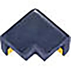 Schutzecken Typ H: kleines, schwarzes, rechteckiges Bauteil mit Kerbe und zwei gelben Kontakten gegenüberliegend.