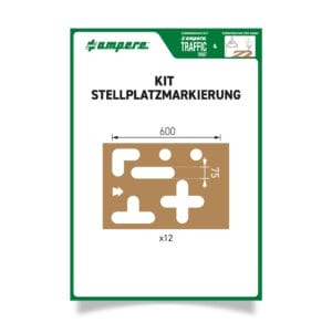 Schablonen KIT Stellplatzmarkierung: 12 braune Schablonen (600x75mm), Parkplatz-Schablonen auf weißem Hintergrund.