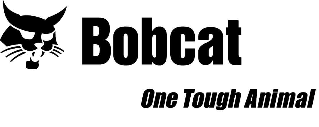 Bobcat Logo mit stilisiertem Luchskopf, fettem "Bobcat" Schriftzug und kursivem Slogan "One Tough Animal".