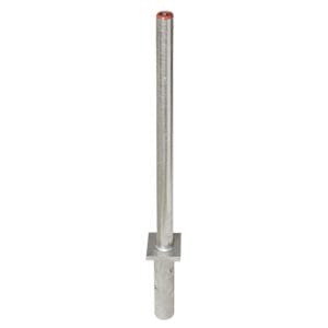 PARAT B-Sperrpfosten: Metallpfosten mit zylindrischem Schaft und quadratischer Bodenplatte zur sicheren Befestigung.