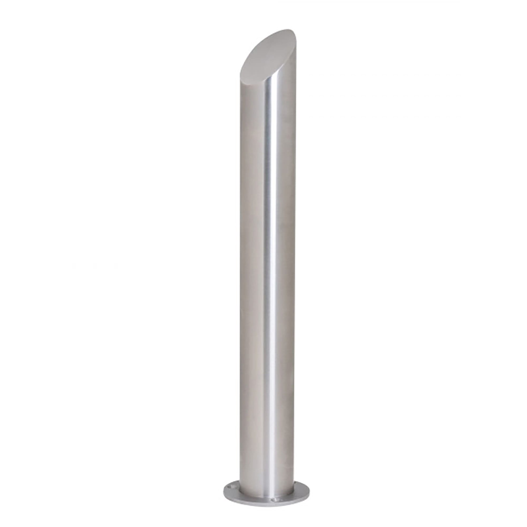 Edelstahl-Poller mit schräger Oberseite und rundem Sockel, geeignet zur Montage auf ebenen Flächen, CITY-Poller BERLIN 45.