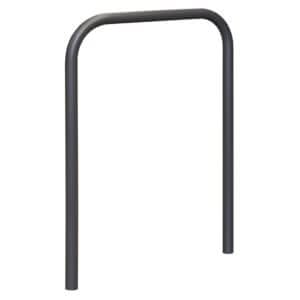 Schwarzer CITY-Anlehnbügel SPRINT, U-Form mit zwei senkrechten Beinen und rundem Bügel, ideal als Fahrradständer draußen.