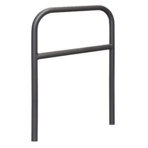 Schwarzer CITY-Anlehnbügel SPRINT aus Metall, U-Form mit waagerechter Querstrebe, Fahrradständer für 2 Räder.