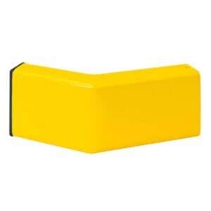 Gelbe L-förmige BLACK BULL Rammschutz-Ecke aus Kunststoff oder Metall mit schwarzem Rand zum Kantenschutz für Wände und Geräte.