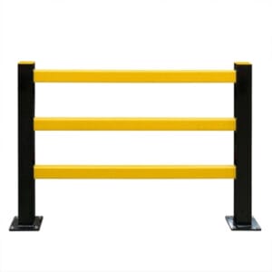 BLACK BULL Schutzgitter Hybrid mit drei gelben Querstreben, zwei schwarzen Pfosten und flachen Bodenplatten aus Stahl.
