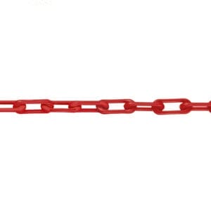 Rote Kunststoffkette MNK-Güte 6 mit rechteckigen Gliedern, horizontal ausgerichtet auf weißem Hintergrund.