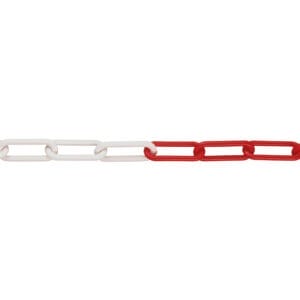 Kunststoffkette MNK-Güte 8 mit abwechselnd weißen und roten Gliedern, horizontal auf weißem Hintergrund dargestellt.