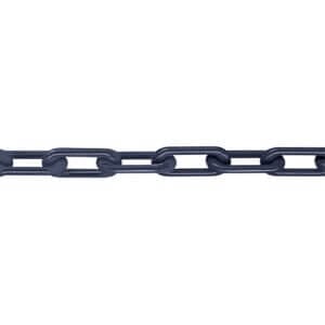 Schwarze Metallkette Güteklasse 8 mit ovalen, ineinandergreifenden Gliedern, waagrecht auf weißem Hintergrund.