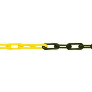 Kunststoffkette MNK-Güte 6, horizontal, abwechselnd gelbe und schwarze Glieder, auf weißem Hintergrund.