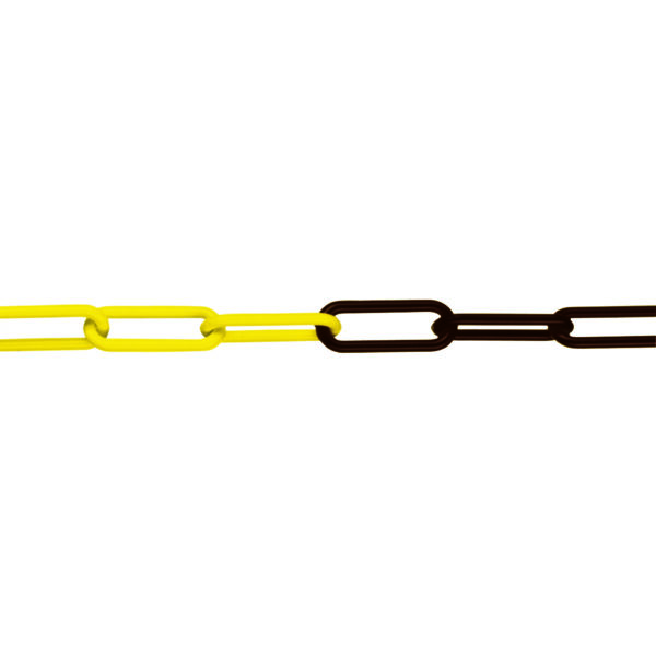 Kette mit gelben Gliedern links und schwarzen Gliedern rechts auf weißem Hintergrund, Produkt M-DEKO-Sicht 6.