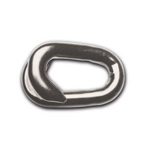 Metall Verbindungsglied, massiv und rund geformt, mit kleiner Öffnung in der Ecke auf weißem Hintergrund deutlich sichtbar.