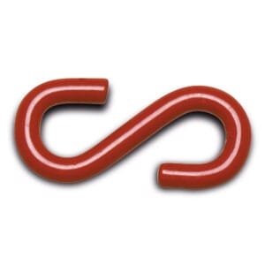 Roter Metall S-Haken, glänzend lackiert, stabil, auf weißem Hintergrund. Ideal für Küche oder Werkstatt-Aufhängung.