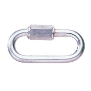 Verbindungsglied mit Sechskant-Schraubverschluss aus Metall, silberfarben, liegt auf weißem Hintergrund, Kettenglied Verbinder.