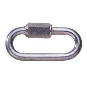 Metall Verbindungsglied mit Sechskant-Schraubverschluss, silberfarben, Schnellverschluss, vor weißem Hintergrund abgebildet.