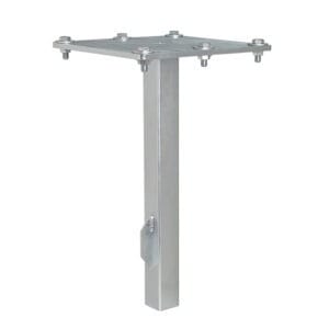 Bodenrohr 60mm Metall Pfostenanker, quadratische Grundplatte mit Schrauben zur Befestigung von Holzpfosten auf Beton.