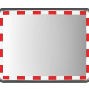 DURABEL BASIC Verkehrsspiegel, rechteckig, schwarzer Rahmen, rot-weißer Rand, spiegelt Umgebung, Verkehrssicherheit.