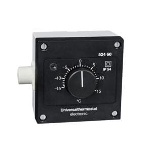Schwarzes Thermostat, zentrale Celsius-Skala von -15 bis 15 Grad, Modellnummer 524 60 gut lesbar auf der Front.