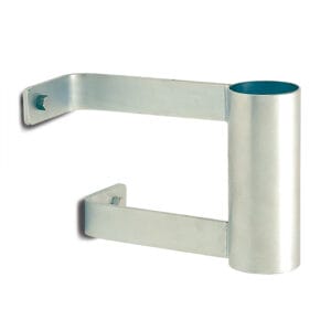 Metallwandarm mit zylindrischer Halterung, zwei flachen Stützarmen und Befestigung zur Wandmontage. Ideal für Regale.