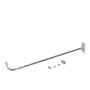 Verlängerter Wandarm 550 mm aus Metall, mit quadratischer Basis, Schraube, Mutter, Unterlegscheibe und Montagehalterung, weißer Hintergrund.