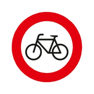 Verkehrsschild: roter Kreis mit schwarzem Fahrradsymbol, markiert Fahrradverbot; PROline-thermo Markierungsfolie, gut sichtbar.