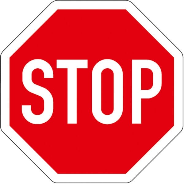 Rotes achteckiges PROline-Thermo-Stopp-Schild mit weißem "STOP"-Schriftzug in Großbuchstaben mittig auf der Folie.