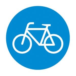 PROline-Thermo Markierungsfolie mit weißem Fahrrad-Symbol auf blauem Kreis, Verkehrszeichen für Radweg oder Fahrradspur.