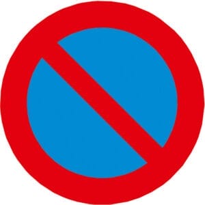 Blaues Verkehrsschild mit rotem Rand und rotem Diagonalstrich, Symbol für Halteverbot, PROline-thermo Markierungsfolie.