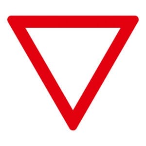 Verkehrsschild Vorfahrt gewähren: Rotes, weiß ausgefülltes, auf der Spitze stehendes Dreieck, Verkehrszeichen 205.