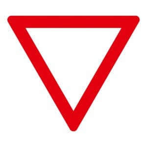 Verkehrsschild Vorfahrt gewähren: Rotes, weiß ausgefülltes, auf der Spitze stehendes Dreieck, Verkehrszeichen 205.