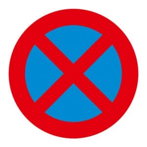 Verkehrsschild Halteverbot: Blauer Kreis, roter Rand, rotes Kreuz. PROline-thermo Markierungsfolie für Straßenverkehr.