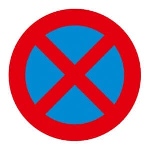 Verkehrsschild Halteverbot: Blauer Kreis, roter Rand, rotes Kreuz. PROline-thermo Markierungsfolie für Straßenverkehr.