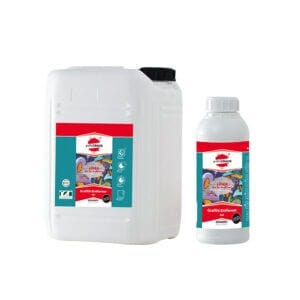 Zwei graffitiCRACK Graffitientferner, groß und klein, mit roten und türkisen Etiketten, nebeneinander vor weißem Hintergrund.