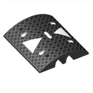 Schwarze MORION Kabelbrücke XL aus Metall, gebogen, mit rutschfester Oberfläche und Aussparungen für Kabel, Industriebedarf.