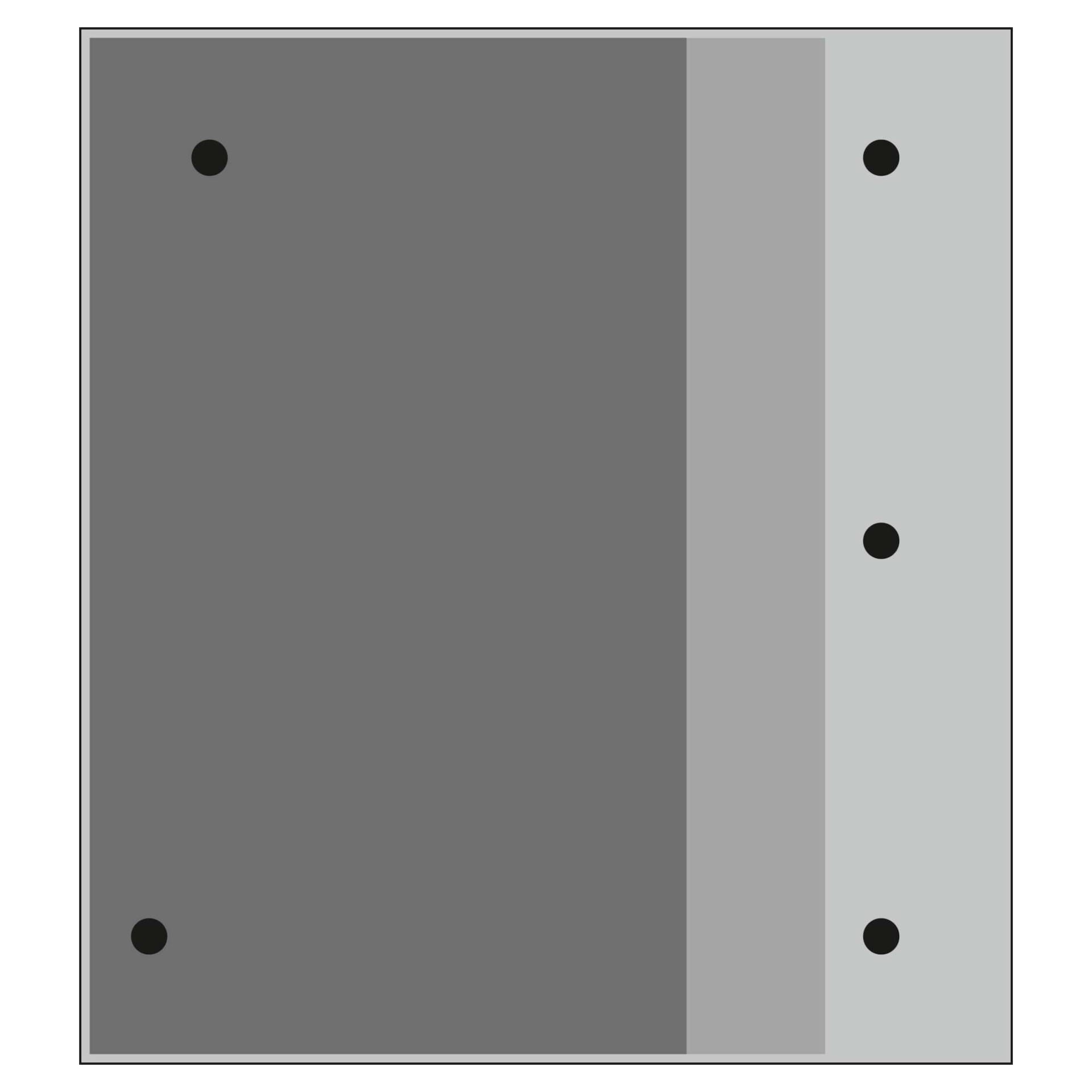 Graues Deckblatt für Ordner mit vier schwarzen Ringlöchern links und senkrechtem hellgrauen Streifen am rechten Rand.