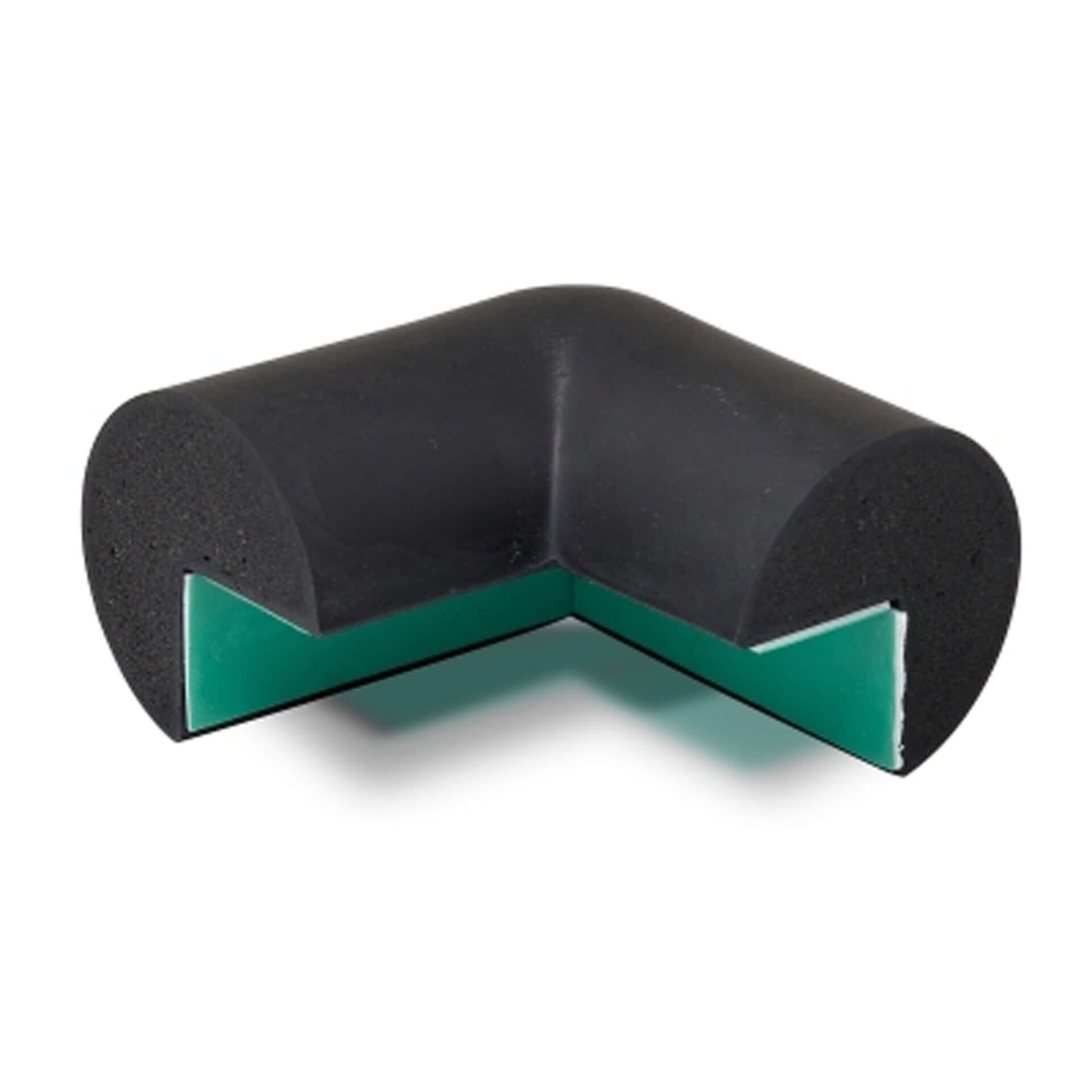 MORION Prallschutz Rohrbogen, schwarzer Schaumstoff mit grünem Innenkern, 90-Grad-Winkel, Querschnittsansicht.