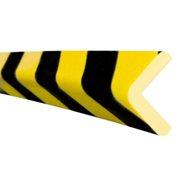 Gelber MORION Kantenschutz aus Schaumstoff mit schwarzen Streifen, Eckenschutz für mehr Sichtbarkeit und Stoßdämpfung.