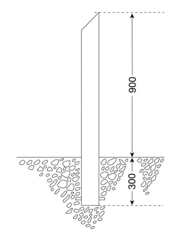 Diagramm: CITY-Poller BERLIN 45, 300 unterirdische und 900 oberirdische Einheiten, Kieselsteine am Sockel umlaufend.