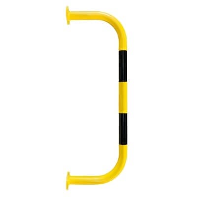 Gelb-schwarzer BLACK BULL Wandschutzbügel aus Metall, offene Rechteckform, zwei Montageplatten, Rammschutz für Wandmontage.