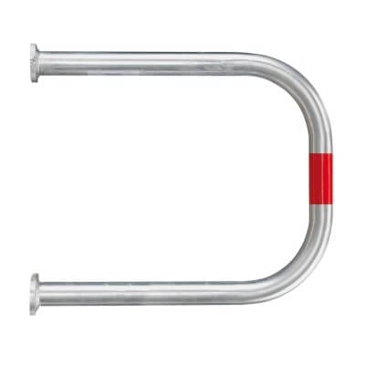 Metallischer BLACK BULL Wandschutzbügel, U-Form, seitlich rotes Band, Flansche an beiden Enden, Rammschutz für Wand.