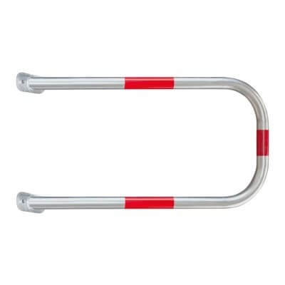 BLACK BULL SafeWall Wandschutzbügel, silber, U-Form, Metall, drei rote Reflexstreifen, Draufsicht, weißer Hintergrund.