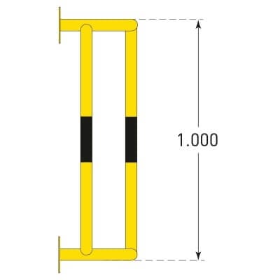 MORION Rohrschutz 180° groß, vertikal zwischen zwei Flächen montiert, schwarze Seitenmarkierungen, Höhe 1.000 mm beschriftet.