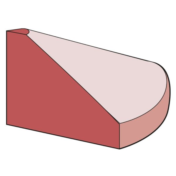 3D-Abbildung eines keilförmigen GAMMA Elastikbordsteins mit drei sichtbaren Flächen in Rot- und Rosatönen.