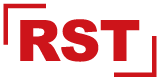 RST Handels GmbH Schnirch red logo with transparent background. big red letters and 2 corner lines on top left and bottom right corner of font logo